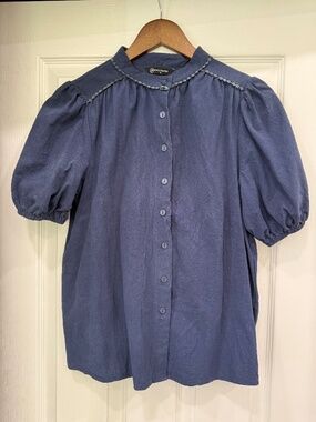 PrettyGarden Boho Peasant Button‑Front Blouse Small